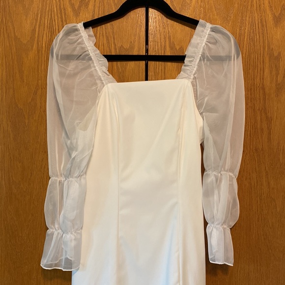 White Mini Dress w/ Sheer Sleeves - Picture 2 of 4